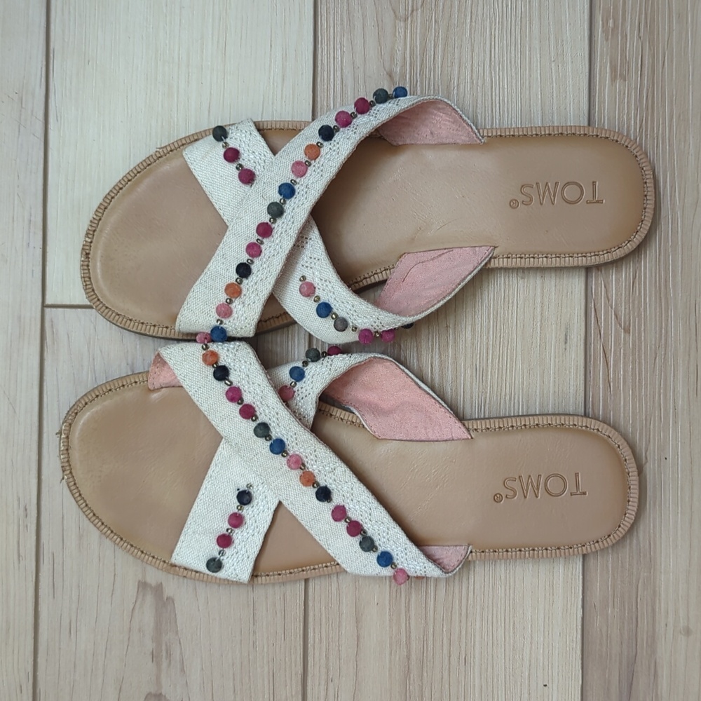 Toms Pom Pom Viv Cushion Slide Sandals 8 - Picture 2 of 5